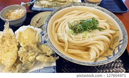 Delicious looking udon and tempura stock photo 127604971