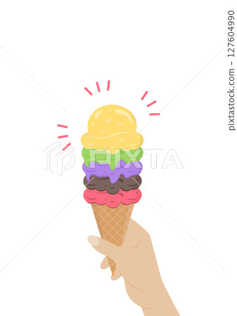 Colorful Ice Cream Cone in Hand. Vector Illustration. 127604990