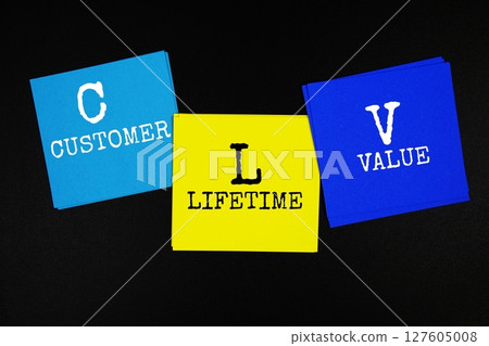 CLV - Customer Lifetime Value acronym text on sticky note on black background CLV - Customer Lifetime Value acronym text on sticky note on black background 127605008