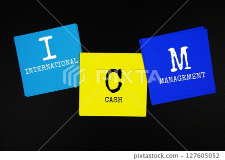 ICM - International Cash Management acronym text on sticky note on black background 127605052