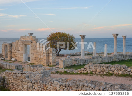 Ruins of the ancient and medieval city of Tauride Chersonesos. Russia, Republic of Crimea, city of Sevastopol 127605216