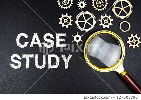 Case Study text message with magnifying glass on black background Case Study text message with magnifying glass on black background 127605796
