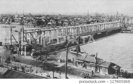Old photo, 1907-1918, Tokyo, panorama of the Sumida River and Azumabashi Bridge (looking towards Asakusa from the Sumida Ward side) Old photo, 1907-1918, Tokyo, panorama of the Sumida River and Azumabashi Bridge (looking towards Asakusa from the Sumida Ward side) 127605869