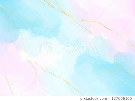 粉紅色和淺藍色水彩和金色背景紋理 127606100