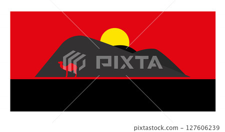 desert with setting sun with camel in illustrator 127606239