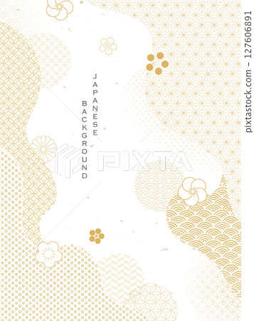 Golden Japanese style background/Japanese patterns and abstract shapes Golden Japanese style background/Japanese patterns and abstract shapes 127606891
