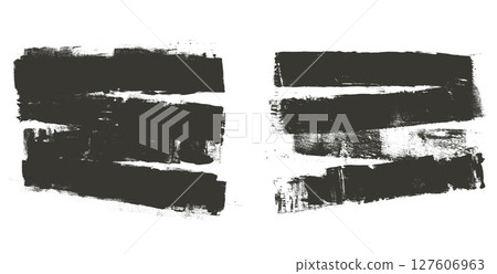Ink roller brush strokes texture. Grunge paint stripes print. Brayer black merged lines. Thick rectangle stamps set. Chalk wide underlines. Vector smear banners background. Wall urban elements 127606963