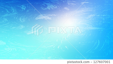 Frozen glass background. Blue gradient cover with ice noise texture. Christmas cold window wide view. Fresh abstract banner template. Vertical gradation cover. Vector illustration 127607001