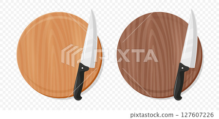 Wooden Cutting Board with Meat Cleaver, Vector Illustration. Kitchen Chopping Board for Food Preparation. Butcher Knife for Meat Cutting. Kitchenware for Cooking, Culinary Tool for Restaurants Wooden Cutting Board with Meat Cleaver, Vector Illustration. Kitchen Chopping Board for Food Preparation. Butcher Knife for Meat Cutting. Kitchenware for Cooking, Culinary Tool for Restaurants 127607226