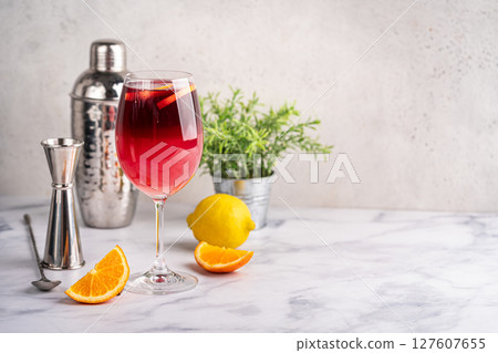 Glass of red wine spanish cocktail 127607655