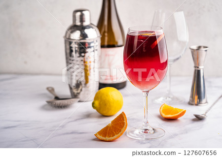 Glass of red wine spanish cocktail 127607656