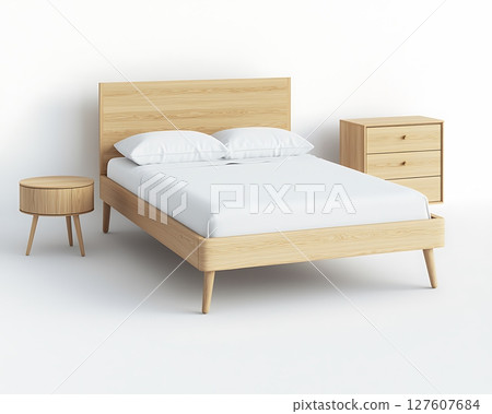 A wooden bed with a white sheet and pillows 127607684