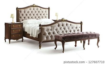 A bed with a white headboard and a brown footboard 127607710