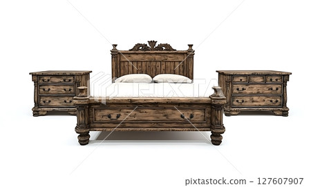 A wooden bed with a headboard and footboard 127607907