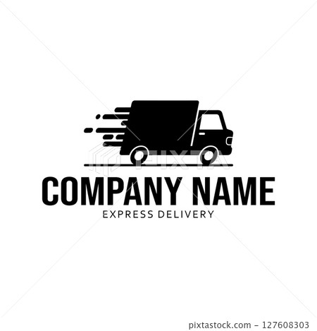 Express delivery service logo with delivery truck icon Express delivery service logo with delivery truck icon 127608303