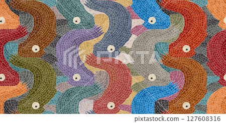 Fishes vector mosaic pattern 127608316