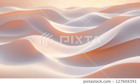 Soft undulating waves of sand at sunset create a serene landscape filled with warm hues and gentle curves 127608391