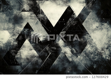 Abstract geometric design featuring dark patterns and textures on a textured background 127608429