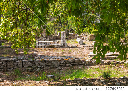 Roman bath remains from Troy IX era surrounded by greenery in Turkey Roman bath remains from Troy IX era surrounded by greenery in Turkey 127608611