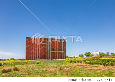 Modern Troy Museum in Canakkale Turkey with vertical rusted panels and minimalist geometric design 127608615
