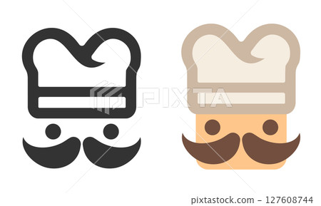 Vector simple flat food logo of chef face. Logo for Italian cuisine. 127608744