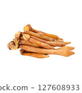 Fresh Turmeric Roots on White Background 127608933