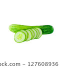 Fresh Cucumber with Sliced Pieces on White Background 127608936