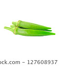 Fresh Okra Pods on White Background 127608937