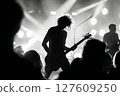 Rock band live performance scene (monochrome) Rock band live performance scene (monochrome) 127609250