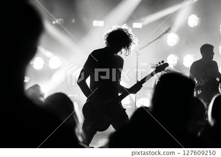 Rock band live performance scene (monochrome) Rock band live performance scene (monochrome) 127609250