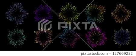 Colorful soundwave patterns in circular shapes on a black background. The vector design features various vibrant colors and dynamic wave forms, representing music and sound. Colorful soundwave patterns in circular shapes on a black background. The vector design features various vibrant colors and dynamic wave forms, representing music and sound. 127609282