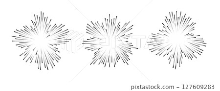 Abstract representation of sound waves in circular patterns. Three distinct waveforms radiate outward, symbolizing music and sound dynamics. Vector 127609283
