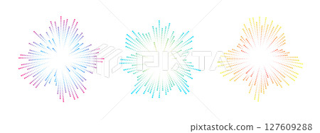 Three colorful soundwave circles radiate outward. Each circle features vibrant lines in various hues, symbolizing music and sound waves. Vector 127609288