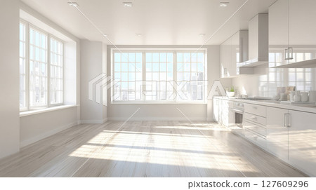 Bright clean spacious kitchen in a large house 127609296
