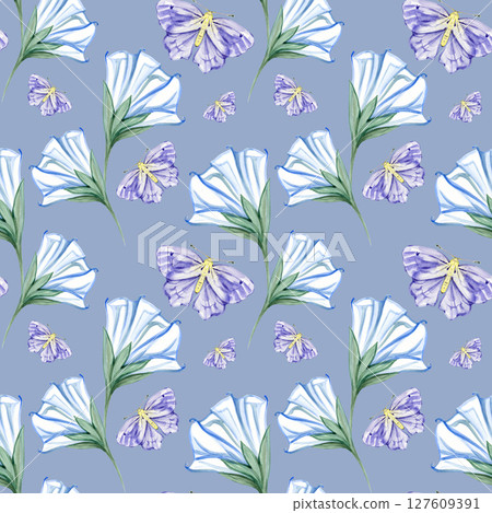 Beautiful flowers and botanical garden night with moon shine and butterflies seamless pattern design for fashion ,fabric,wallpaper and all prints Beautiful flowers and botanical garden night with moon shine and butterflies seamless pattern design for fashion ,fabric,wallpaper and all prints 127609391