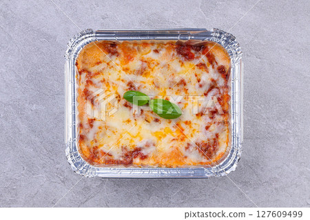 Creamy Baked Lasagna with Melted Cheese and Fresh Basil Creamy Baked Lasagna with Melted Cheese and Fresh Basil 127609499