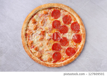 Half Pepperoni and Half Pineapple Chicken Gourmet Pizza Feast 127609501