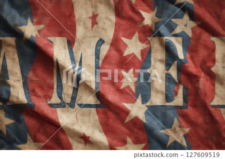 Vintage American Banner with Stars and Stripes in Distressed Texture 127609519