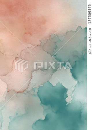 Watercolor-Inspired Summer Background with Coral, Teal, and Sand Tones 127609576