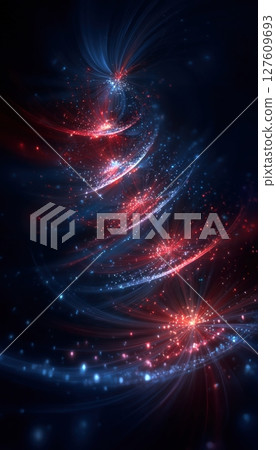 Abstract Spark Trails and Firework Bursts in Spiral Pattern on Dark Background 127609693