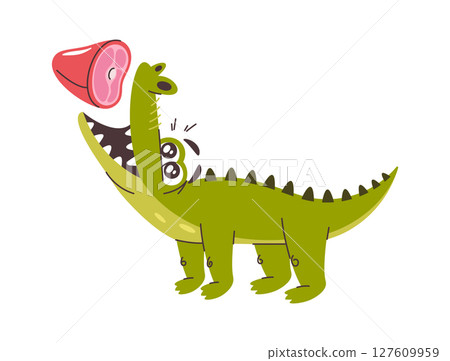 Cute cartoon crocodile catching meat 127609959