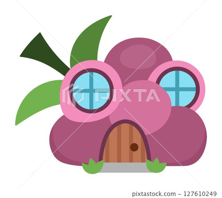Vector little dwarf house shaped as raspberry. Tiny gnome home clipart. Fantasy forest or woodland cottage illustration. Magic fairytale dwelling icon isolated on white background Vector little dwarf house shaped as raspberry. Tiny gnome home clipart. Fantasy forest or woodland cottage illustration. Magic fairytale dwelling icon isolated on white background 127610249