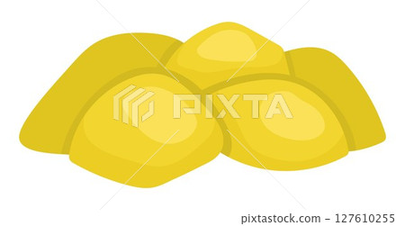 Vector flat style yellow gold boulder. Dwarf or gnome treasures concept. Golden stone icon. Magic or fairytale precious metal isolated on white background Vector flat style yellow gold boulder. Dwarf or gnome treasures concept. Golden stone icon. Magic or fairytale precious metal isolated on white background 127610255