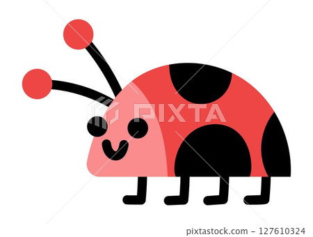 Vector smiling ladybird icon. Magic creature clipart. Cute fairytale character. Woodland fantasy ladybug insect. Forest fairy tale illustration isolated on white background Vector smiling ladybird icon. Magic creature clipart. Cute fairytale character. Woodland fantasy ladybug insect. Forest fairy tale illustration isolated on white background 127610324