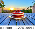 Strawberry cake, strawberry sponge cake with fresh strawberries and sour cream on a white background 127610691