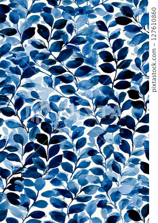帶有藍色葉子圖案的織物背景將為您的夏天增添一絲清涼 127610860