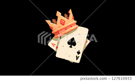 Close-up of a diamond crown and playing cards - a symbol of success and wealth 127610933