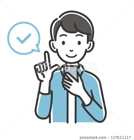 Illustration material of a man checking a smartphone 127611117
