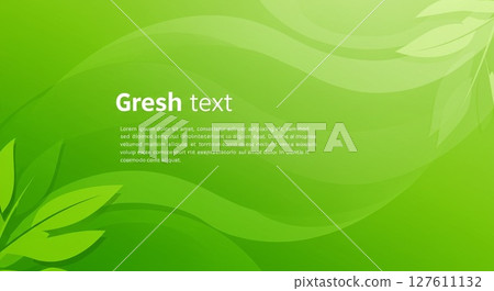 充滿活力的綠色背景上流動的曲線和葉子的設計 充滿活力的綠色背景上流動的曲線和葉子的設計 127611132