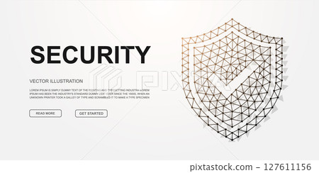Shield with check mark 3d low poly symbol for landing page template. Antivirus design illustration. Polygonal internet safety illustration design Shield with check mark 3d low poly symbol for landing page template. Antivirus design illustration. Polygonal internet safety illustration design 127611156